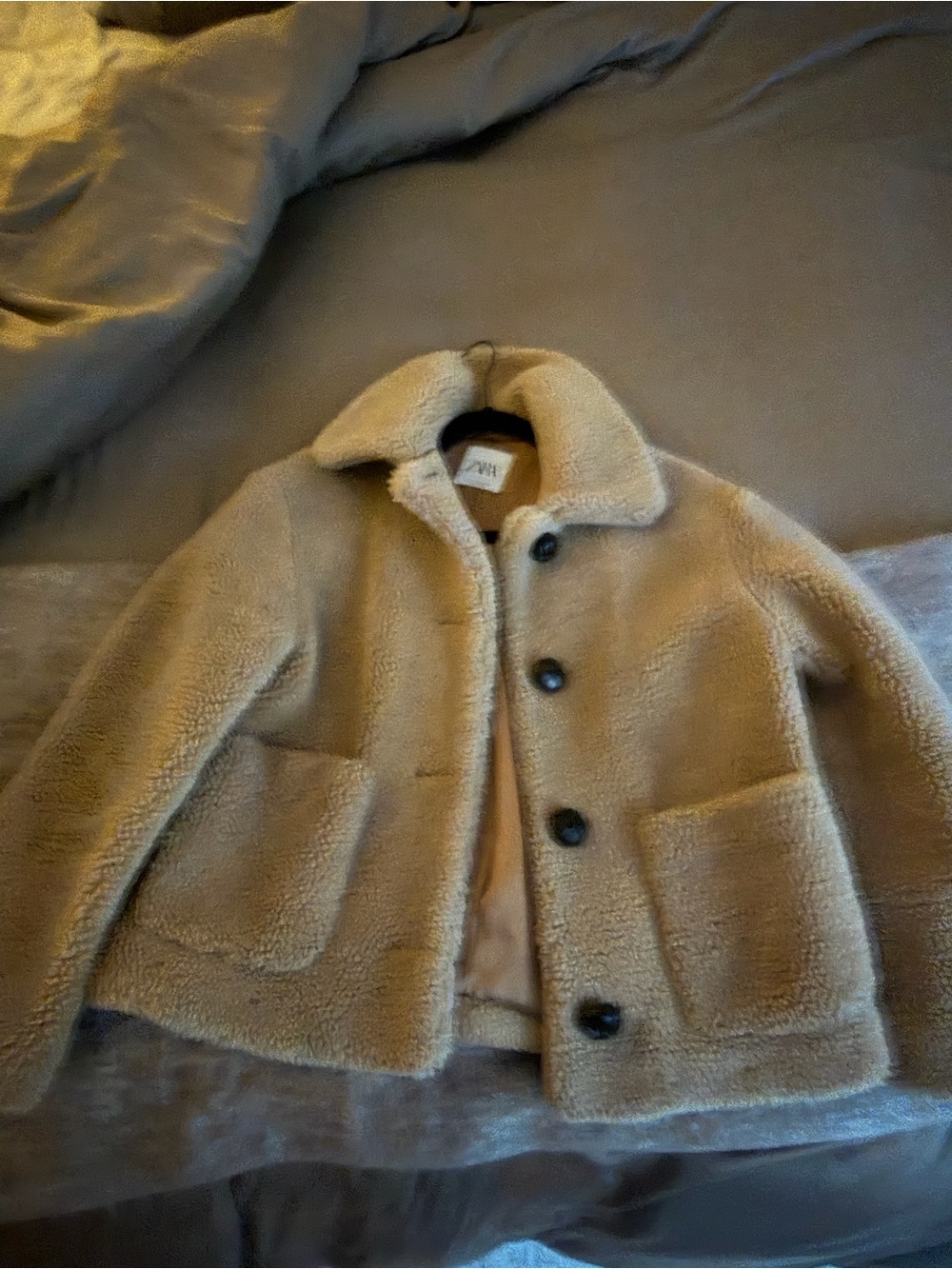 Zara Teddy Shearling Jacket in Camel Brown